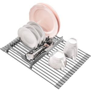 RollUp Drying Rack(17.1”x13.1”)Over Sink Drainer Foldable Stainless Steel Trivet